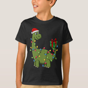 Christmas Dinosaur With Lights Fun Boys Kids Xmas T-Shirt