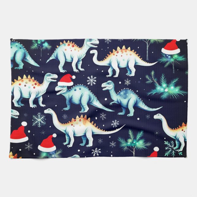 Christmas Dinosaurs  Kitchen Towel (Horizontal)