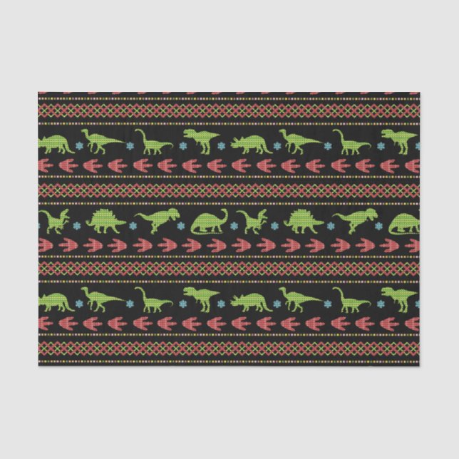 Christmas Dinosaurs Knit Embroidered Fair Isle Tissue Paper (Front)
