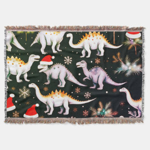 Christmas Dinosaurs  Throw Blanket
