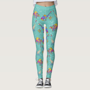 Christmas Dinosaurs wearing Santa Hats Pattern Leggings