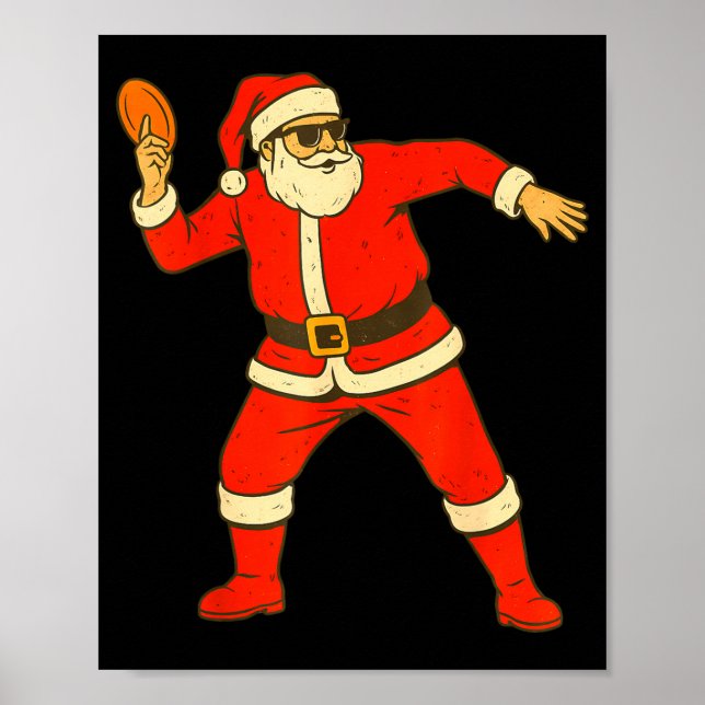 Christmas Disc Golf Vintage Funny Santa Xmas  Poster (Front)