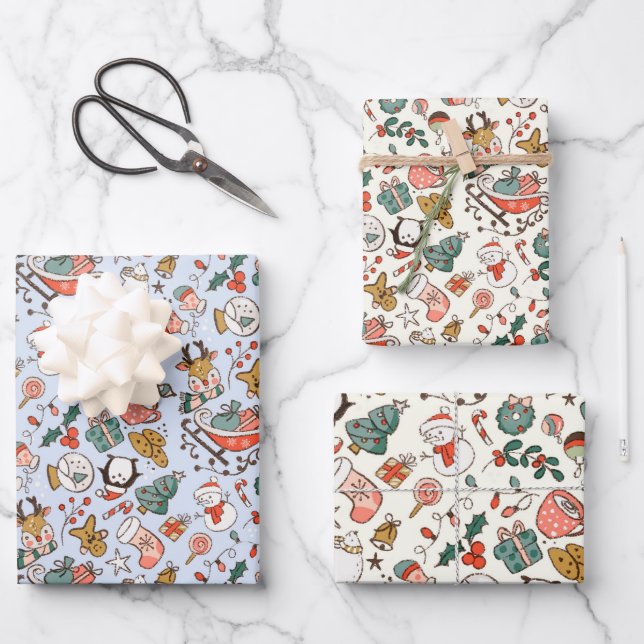 Christmas Ditsy Doodles  Wrapping Paper Sheet (Front)