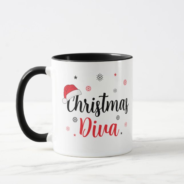 Christmas Diva Santa Hat Modern Script Mug (Left)