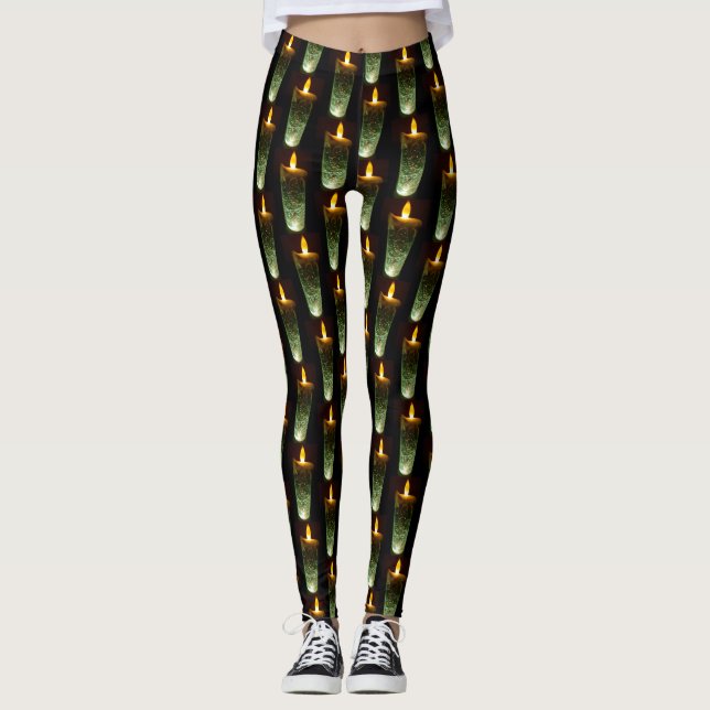 Christmas Diwali Flames Funny Candle Pattern Leggings (Front)