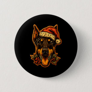 Christmas Doberman Dog With Santa Hat Gingerbread  2 Inch Round Button