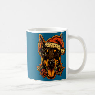 Christmas Doberman Dog With Santa Hat Gingerbread  Coffee Mug