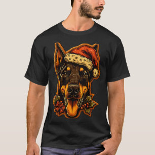 Christmas Doberman Dog With Santa Hat Gingerbread T-Shirt