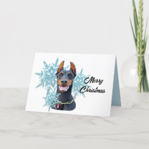Christmas Doberman Pincher Snowflakes Holiday Card