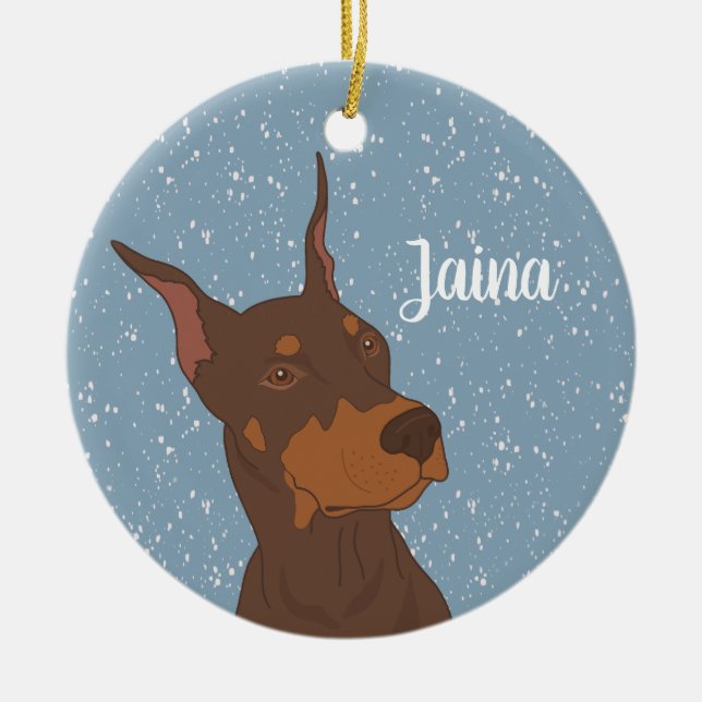 Christmas Doberman Pinscher  Ceramic Ornament (Front)