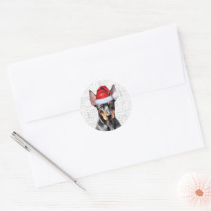Christmas Doberman Pinscher Dog and Woof Art Classic Round Sticker