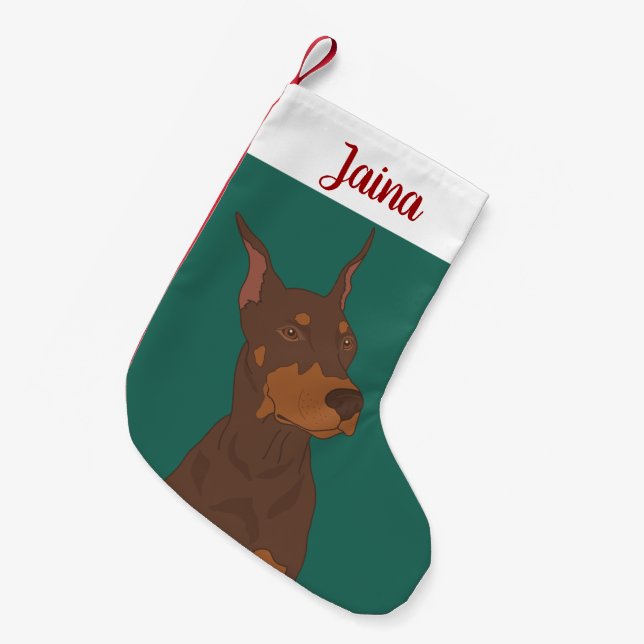 Christmas Doberman Pinscher Small Christmas Stocking (Front (Hanging))