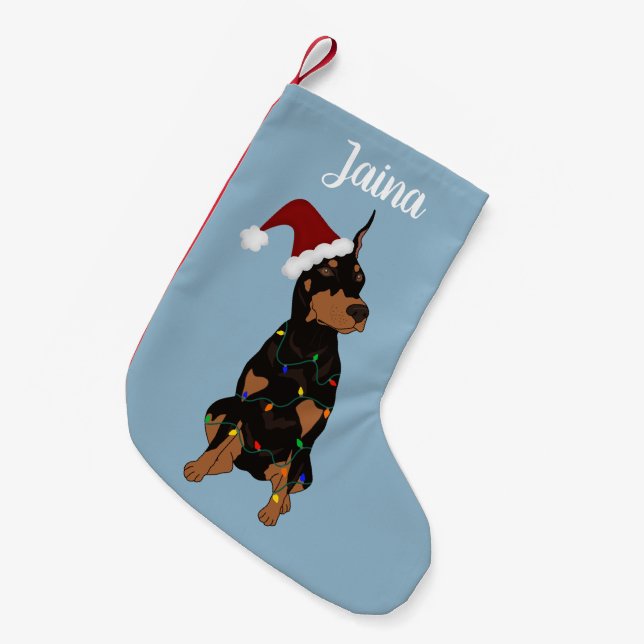 Christmas Doberman Pinscher  Small Christmas Stocking (Front (Hanging))