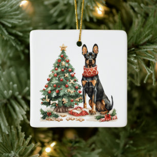 Christmas Dobermann Dogs Ceramic Ornament