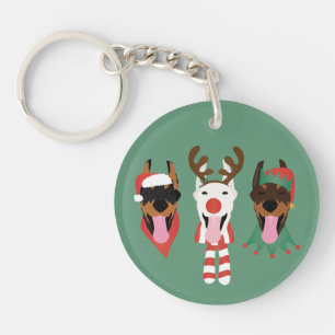 Christmas Dobermann Dogs Keychain