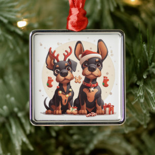 Christmas Dobermann Dogs Metal Ornament