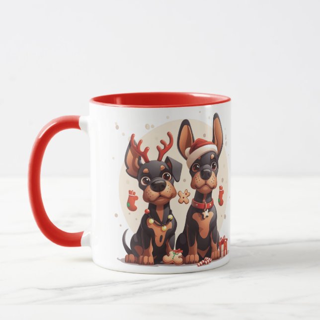 Christmas Dobermann Dogs Mug (Left)