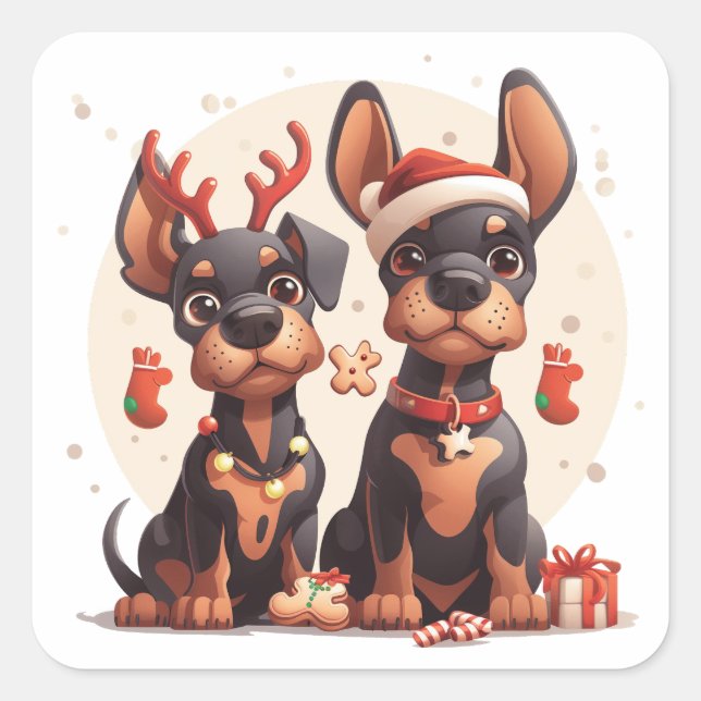 Christmas Dobermann Dogs Square Sticker (Front)