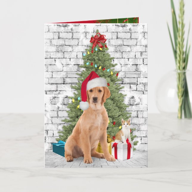 Christmas Dog and Kitten  Card (Front)