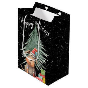 Christmas Dog and Pine In Snowflakes Medium Gift Bag
