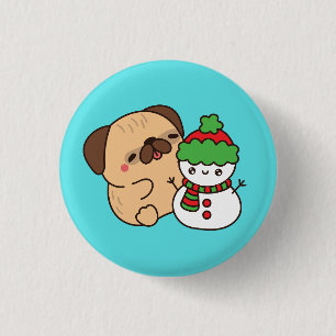Christmas Dog and Snowman 1 Inch Round Button