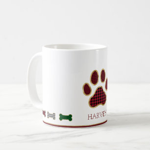 Christmas Dog Bone Paw Print Buffalo Plaid Check Coffee Mug