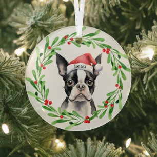 Christmas Dog Boston Terrier Terrier Holidays Pet Glass Ornament