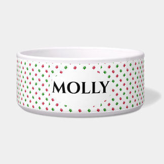 Christmas Dog Bowl Paw Prints