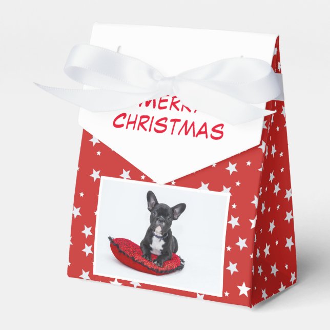 Christmas Dog Bulldog Puppy Photo Personalizable Favor Box (Front Side)