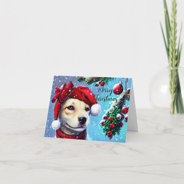 Christmas Dog Card with Snow (Front)
