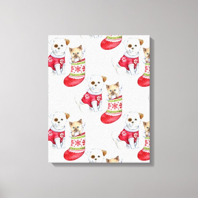 Christmas Dog & Cat Canvas Print (Front)