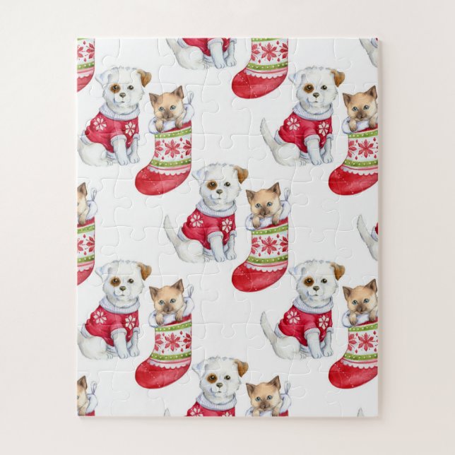 Christmas Dog & Cat Jigsaw Puzzle (Vertical)