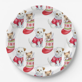 Christmas Dog & Cat Paper Plate