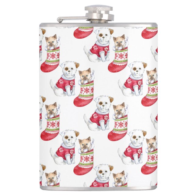 Christmas Dog & Cat Stockings         Hip Flask (Front)