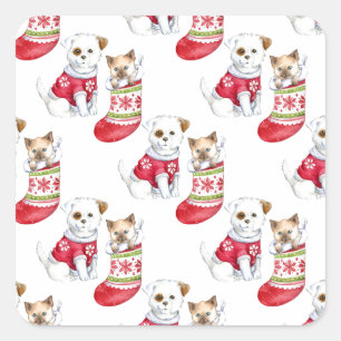Christmas Dog & Cat Stockings Square Sticker