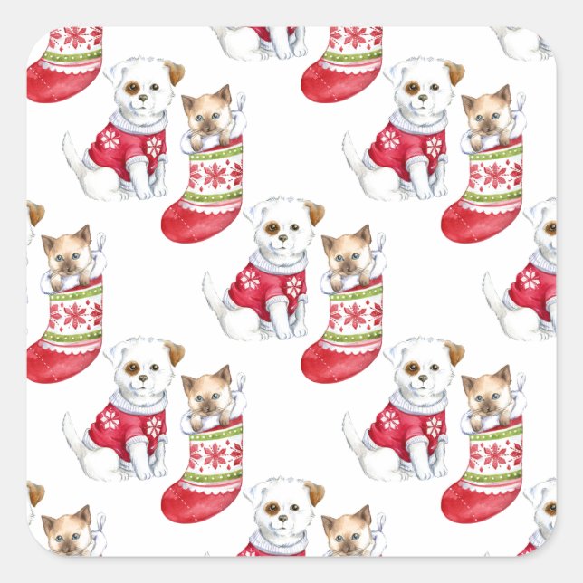 Christmas Dog & Cat Stockings      Square Sticker (Front)