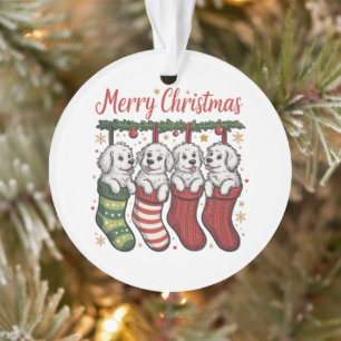 Christmas Dog Cute Puppies in Stockings Retro Xmas Ornament