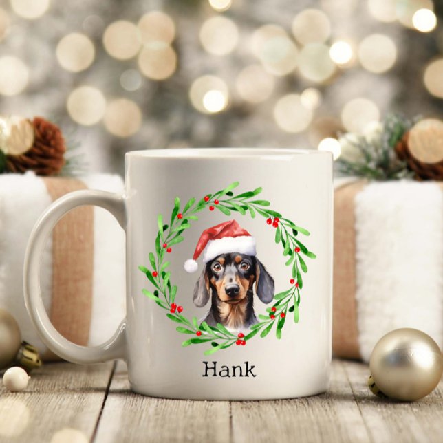 Christmas Dog Dachshund Santa Hat Holiday Coffee Mug (Creator Uploaded)