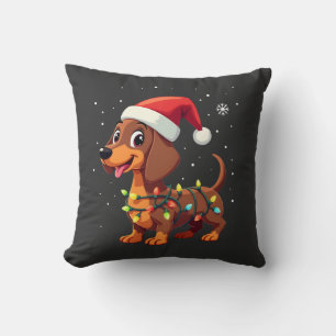 Christmas Dog Dachshund Santa Xmas Wiener 3 Throw Pillow
