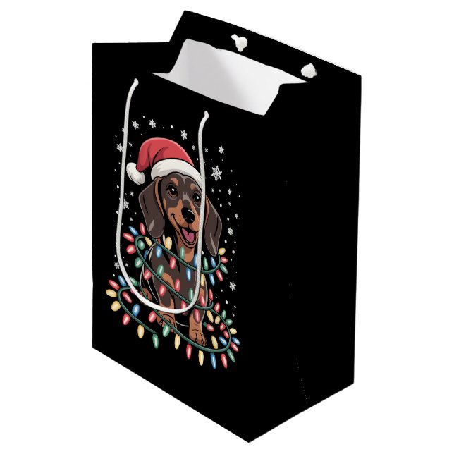 Christmas Dog Dachshund Santa Xmas Wiener Medium Gift Bag (Front Angled)