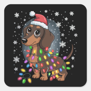 Christmas Dog Dachshund Santa Xmas Wiener Square Sticker