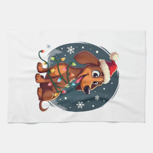 Christmas Dog Dachshund Santa Xmas Wiener Women Me Kitchen Towel