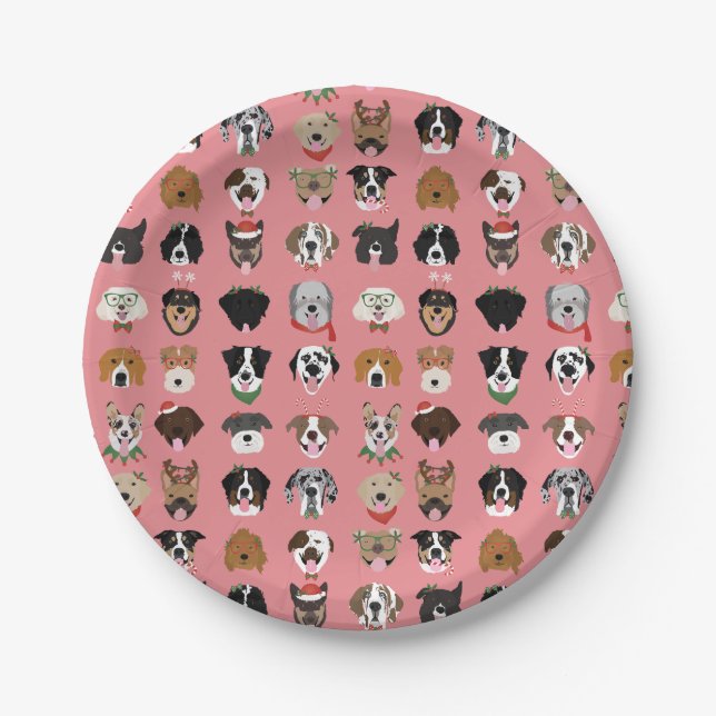 Christmas Dog Face Pattern Paper Plate (Front)