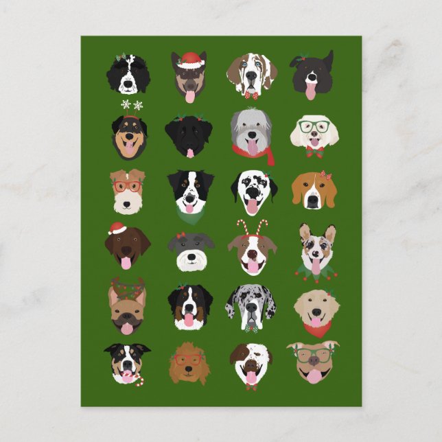 Christmas Dog Face Pattern Postcard (Front)