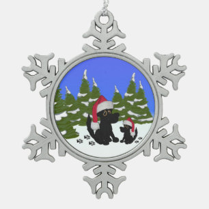 Christmas Dog Family Snowflake Pewter Christmas Ornament