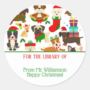 Christmas Dog For The Library Of Bookplate Classic Round Sticker