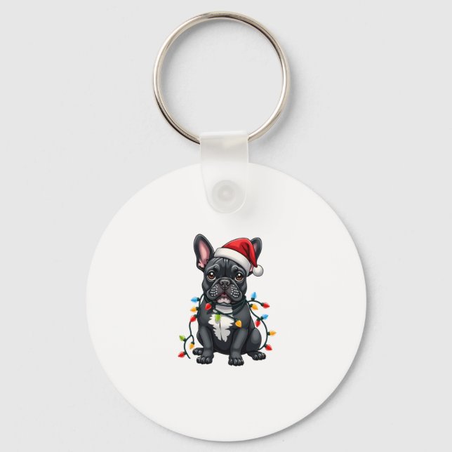 Christmas Dog French Bulldog Xmas Frenchie Keychain (Front)