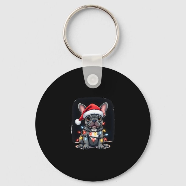 Christmas Dog French Bulldog Xmas Frenchie Men Wom Keychain (Front)
