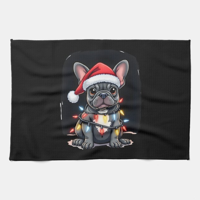 Christmas Dog French Bulldog Xmas Frenchie Men Wom Kitchen Towel (Horizontal)