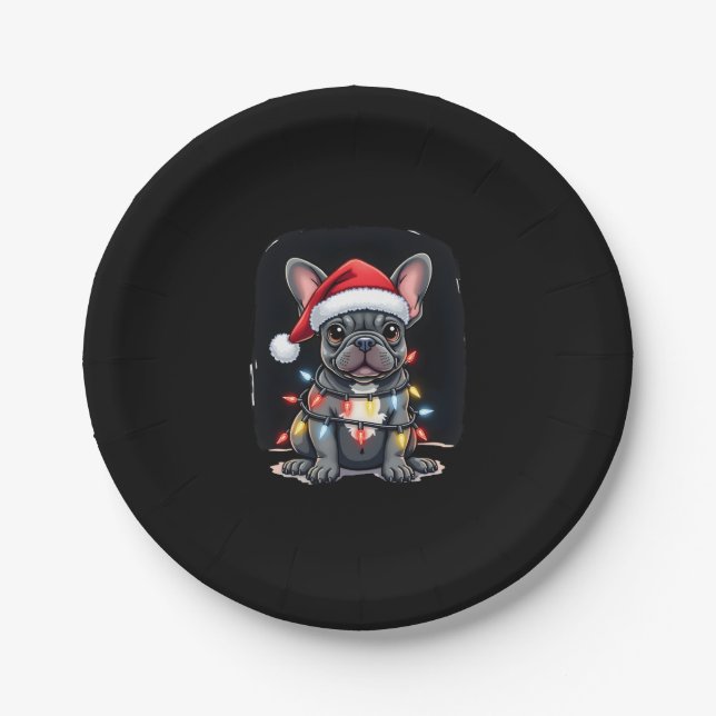 Christmas Dog French Bulldog Xmas Frenchie Men Wom Paper Plate (Front)